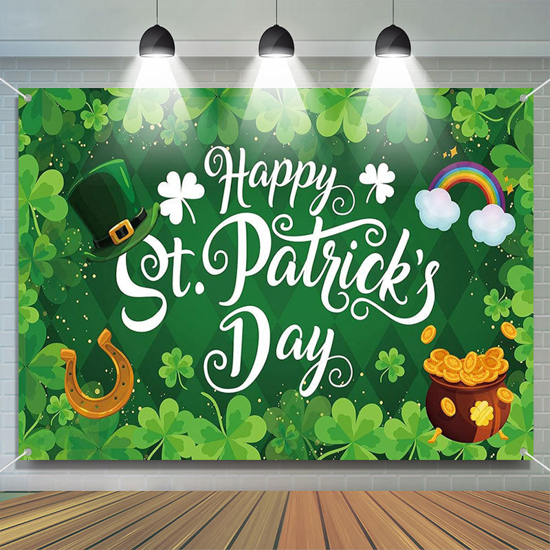Lofaris Clovers Rhombus Green Happy St Patricks Day Backdrop