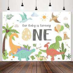 Lofaris Coco Colorful Dinosaur Balloon 1st Birthday Backdrop
