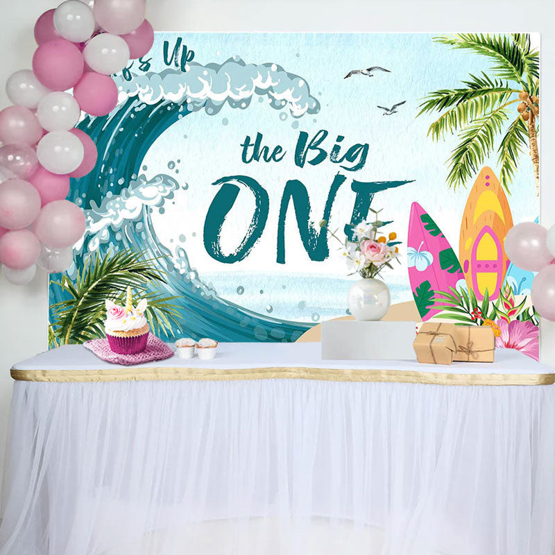 Lofaris Coconut Palm Surfing Spindrift 1st Birthday Backdrop