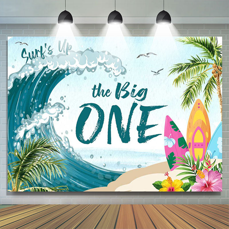 Lofaris Coconut Palm Surfing Spindrift 1st Birthday Backdrop