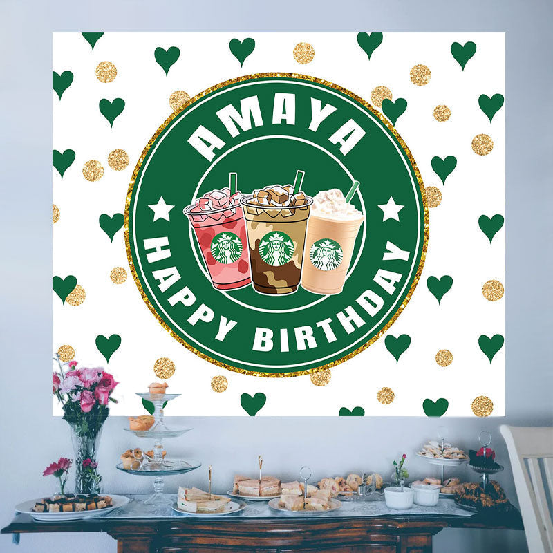 Lofaris Coffee Theme Custom Text Birthday Party Backdrop