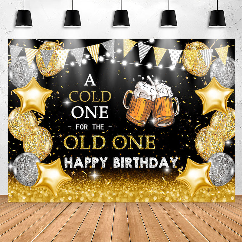 Lofaris Cold For Old One Gold Sparkling Cheers Birthday Backdrop