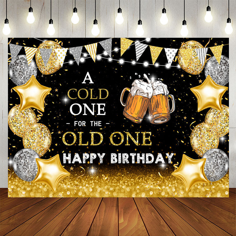 Lofaris Cold For Old One Gold Sparkling Cheers Birthday Backdrop