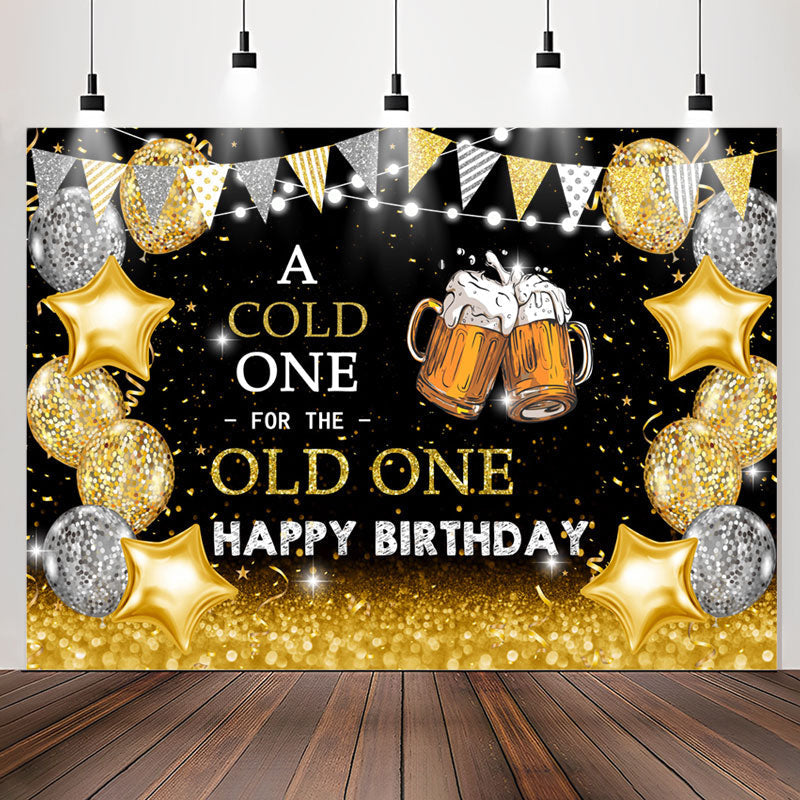Lofaris Cold For Old One Gold Sparkling Cheers Birthday Backdrop