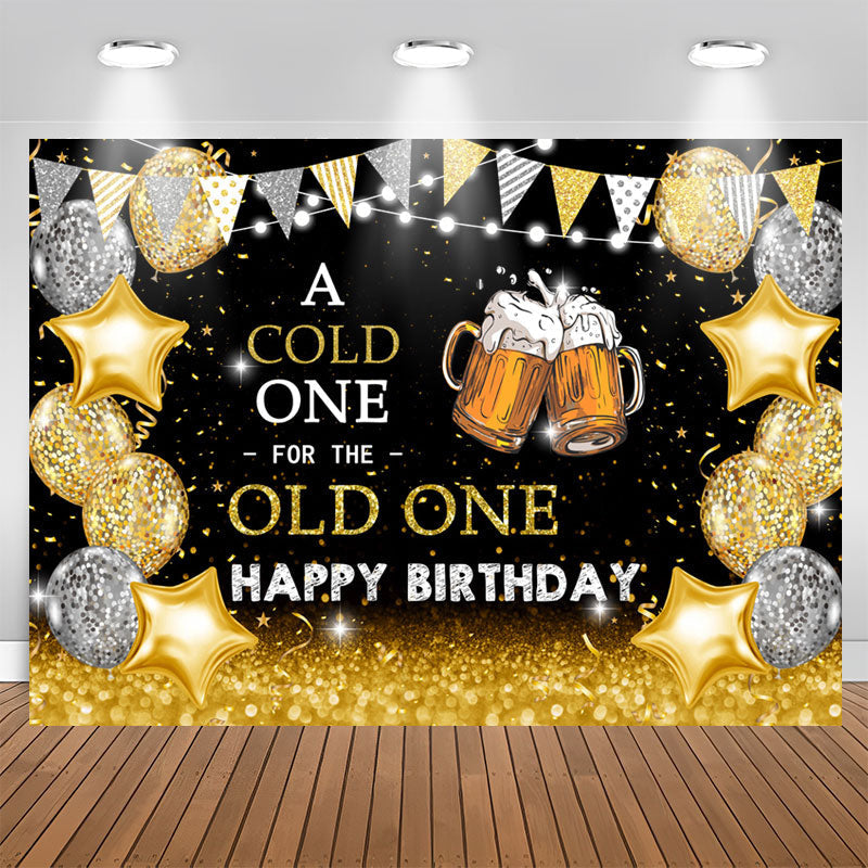 Lofaris Cold For Old One Gold Sparkling Cheers Birthday Backdrop