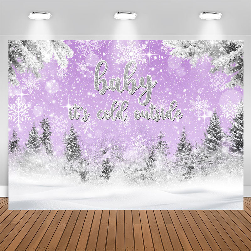 Lofaris Cold Outside Winter Snow Purple Baby Shower Backdrop