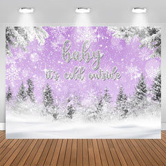 Lofaris Cold Outside Winter Snow Purple Baby Shower Backdrop