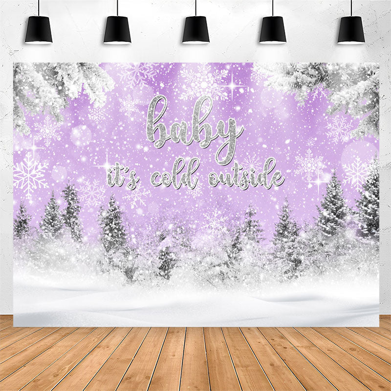 Lofaris Cold Outside Winter Snow Purple Baby Shower Backdrop