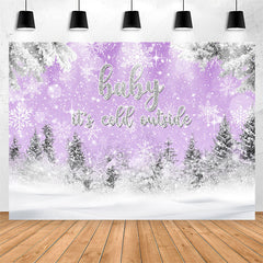 Lofaris Cold Outside Winter Snow Purple Baby Shower Backdrop