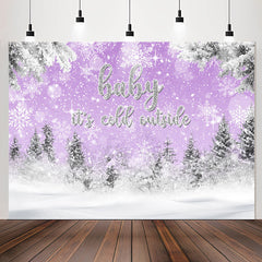 Lofaris Cold Outside Winter Snow Purple Baby Shower Backdrop
