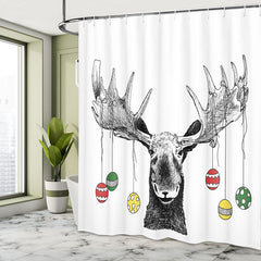Lofaris Colored Ball Black Line Elk Christmas Shower Curtain