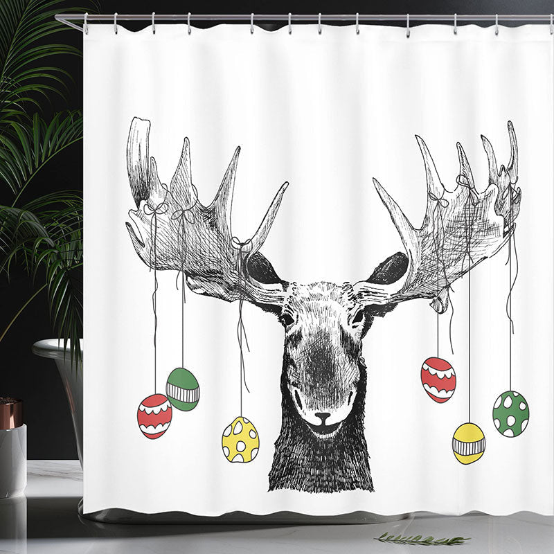 Lofaris Colored Ball Black Line Elk Christmas Shower Curtain