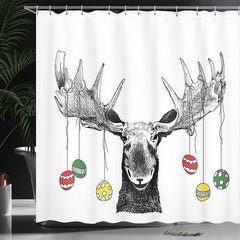 Lofaris Colored Ball Black Line Elk Christmas Shower Curtain