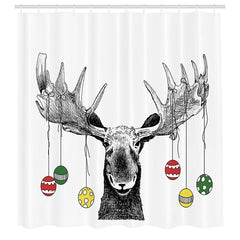 Lofaris Colored Ball Black Line Elk Christmas Shower Curtain
