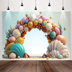 Lofaris Colored Balloon Shell Coral 1st Birthday Backdrop