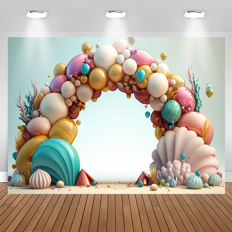 Lofaris Colored Balloon Shell Coral 1st Birthday Backdrop