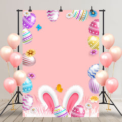 Lofaris Colored Egg Rabbit Ear Easter Pink Birthday Backdrop
