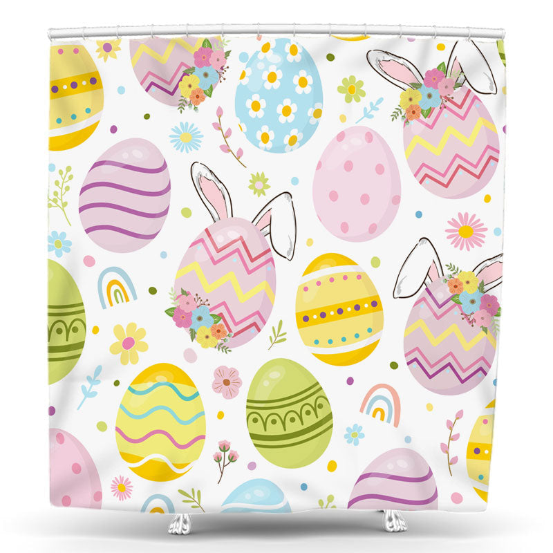 Lofaris Colored Egg Rabbit Ears Floral Easter Shower Curtain