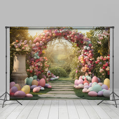 Lofaris Colored Eggs Flower Arch Door Grass Easter Backdrop