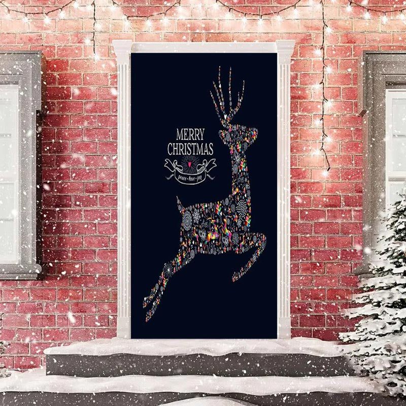 Lofaris Colored Elk Black Simple Merry Christmas Door Cover