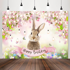 Lofaris Colored Floral Rabbit Bokeh Happy Birthday Backdrop