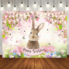 Lofaris Colored Floral Rabbit Bokeh Happy Birthday Backdrop