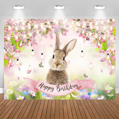 Lofaris Colored Floral Rabbit Bokeh Happy Birthday Backdrop