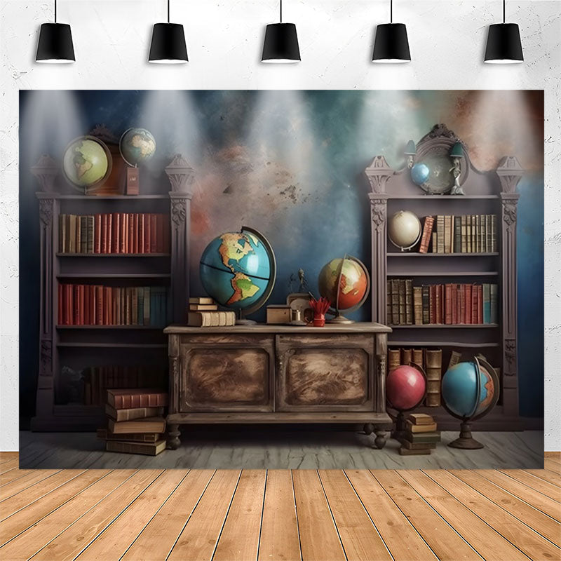 Lofaris Colored Wall Bookcase Globe Retro Birthday Backdrop
