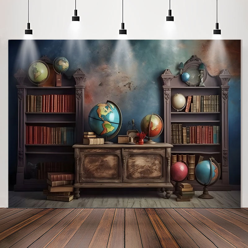 Lofaris Colored Wall Bookcase Globe Retro Birthday Backdrop