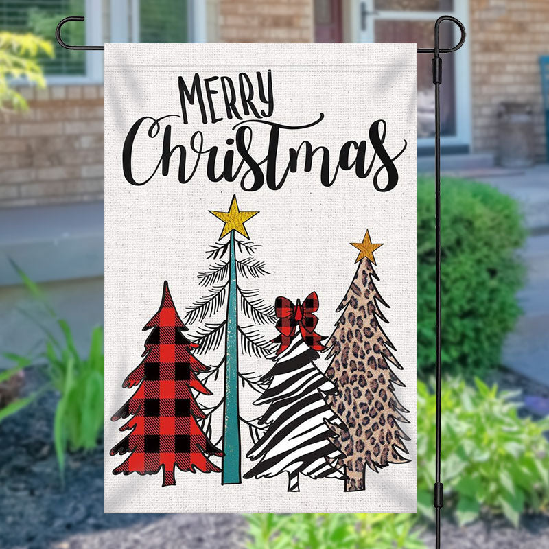 Lofaris Colored Xmas Tree Burlap Merry Christmas Garden Flag