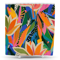 Lofaris Colorful Abstract Leaves Modern Boho Shower Curtain