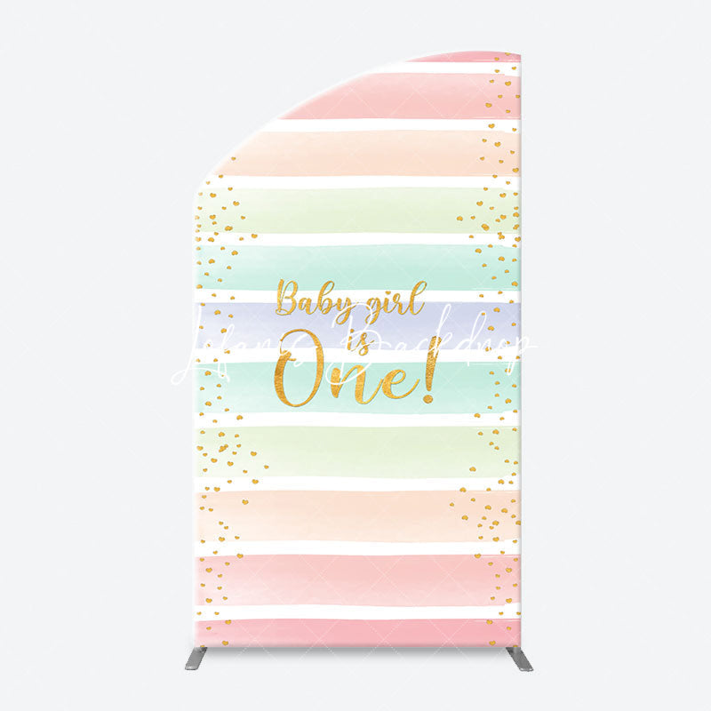 Lofaris Colorful Baby Girl Is One Arch Birthday Backdrop