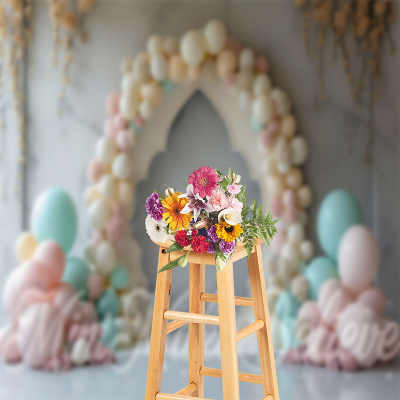 Lofaris Colorful Balloon Marble Birthday Cake Smash Backdrop