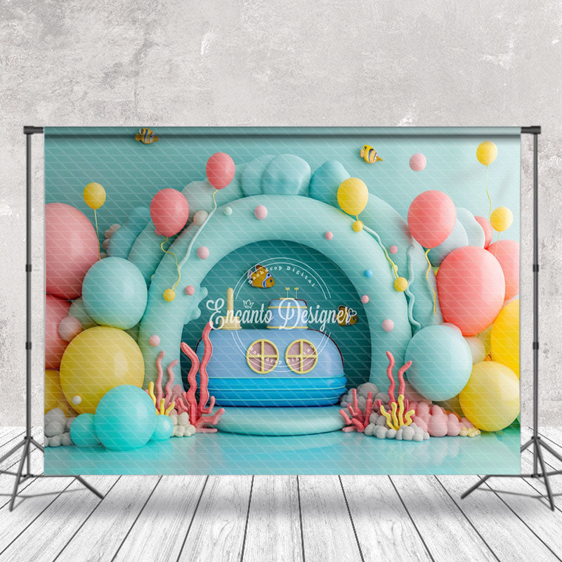 Lofaris Colorful Balloon Submarine Coral Cake Smash Backdrop