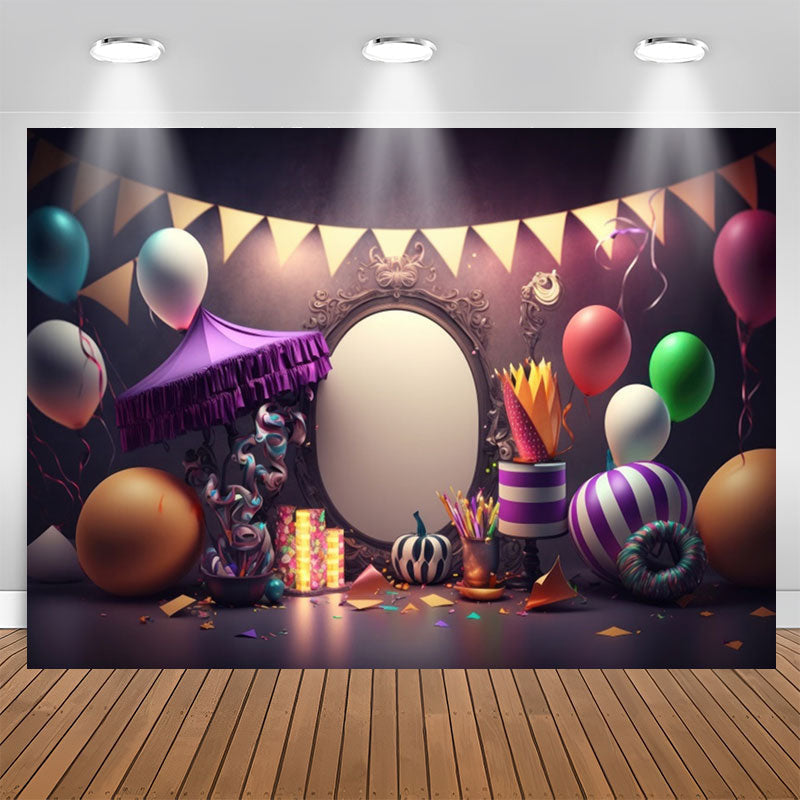 Lofaris Colorful Balloons Flags Confetti Birthday Backdrop