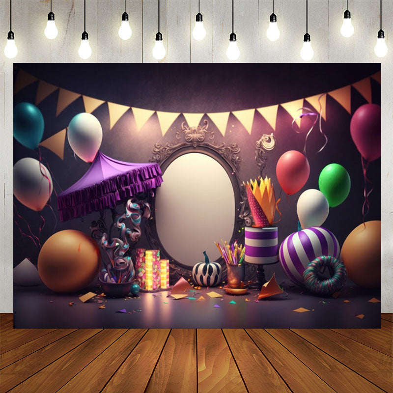 Lofaris Colorful Balloons Flags Confetti Birthday Backdrop