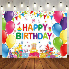 Lofaris Colorful Balloons Gift Cake White Birthday Backdrop
