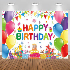 Lofaris Colorful Balloons Gift Cake White Birthday Backdrop