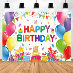 Lofaris Colorful Balloons Gift Cake White Birthday Backdrop