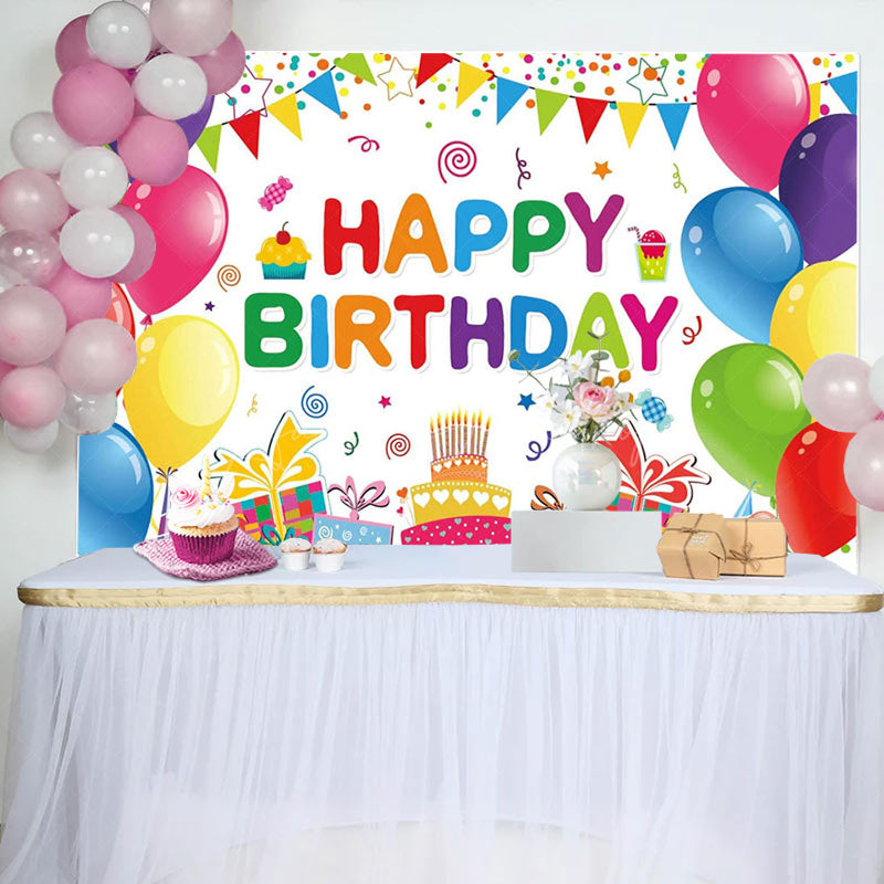 Lofaris Colorful Balloons Gifts Cake Happy Birthday Backdrop