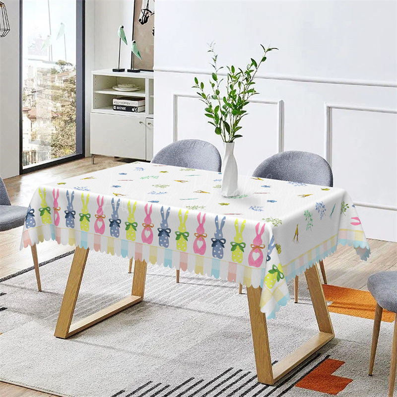 Lofaris Colorful Bunny Greenery Easter Rectangle Tablecloth