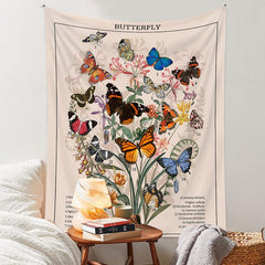 Lofaris Colorful Butterfly Floral Beige Tapestry For Dorm