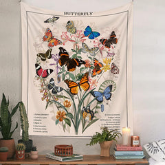 Lofaris Colorful Butterfly Floral Beige Tapestry For Dorm