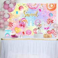 Lofaris Colorful Candy Donut Star 1st Birthday Backdrop