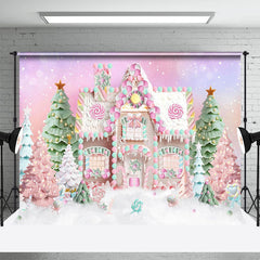 Lofaris Colorful Candy House Xmas Tree Christmas Backdrop
