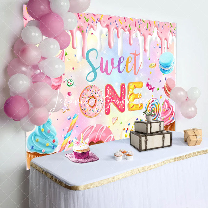 Lofaris Colorful Candyland Cream Sweet One Birthday Backdrop