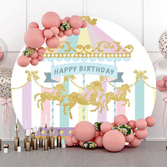 Lofaris Colorful Carousel Circus Round Birthday Backdrop