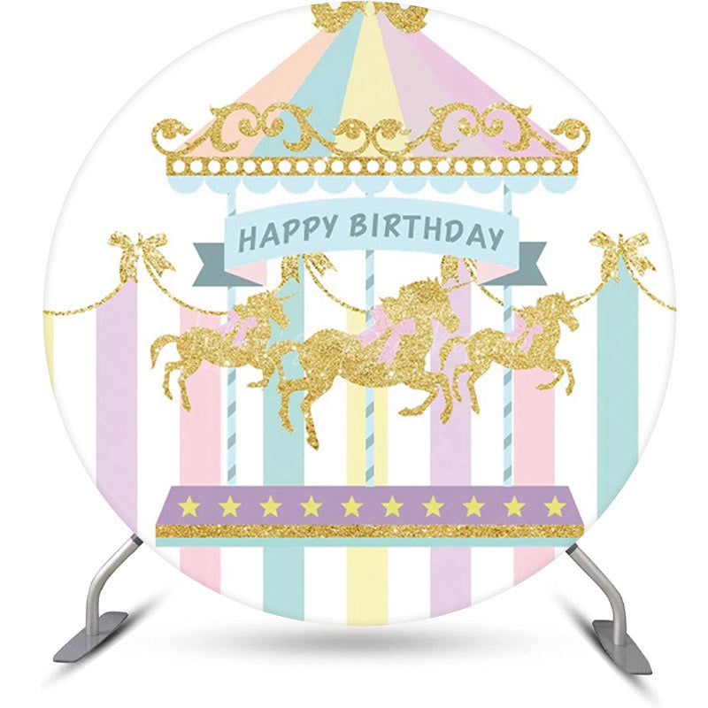 Lofaris Colorful Carousel Circus Round Birthday Backdrop