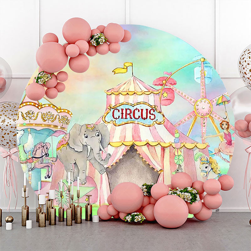 Lofaris Colorful Circus Tent Animals Round Party Backdrop