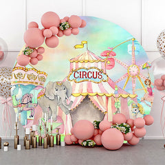 Lofaris Colorful Circus Tent Animals Round Party Backdrop